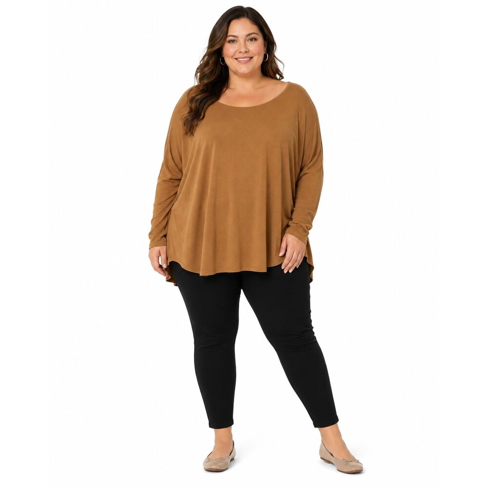 Philosophy Tunic Top Women's Plus Size 3X Relaxed Fit Tan Long Sleeve Pullover